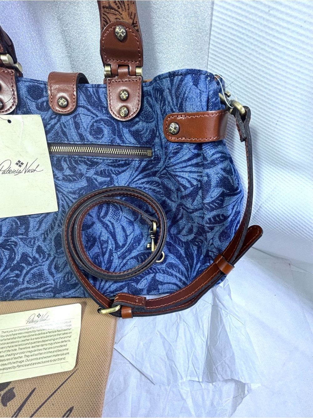 Patricia Nash Sancia MD Denim Satchel. - Picture 6 of 15